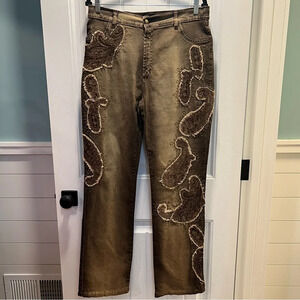BrazilRoxx Brown Denim Embellished‎ Straight Leg Jeans. Size 16.